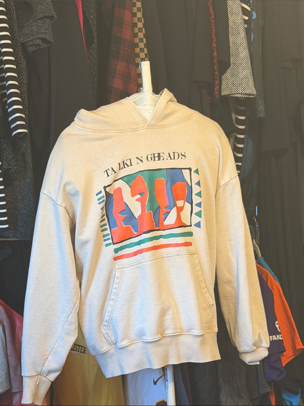 Cream Graphic Hoodie Sweatshirt with Colorful Print